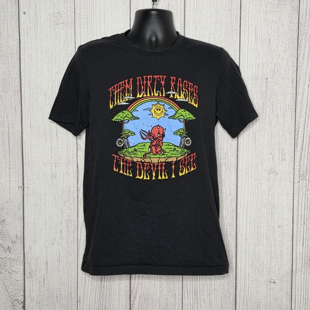 Them Dirty Roses Band T Shirt Psychedelic Devil Graphic Black Tee, sz Large